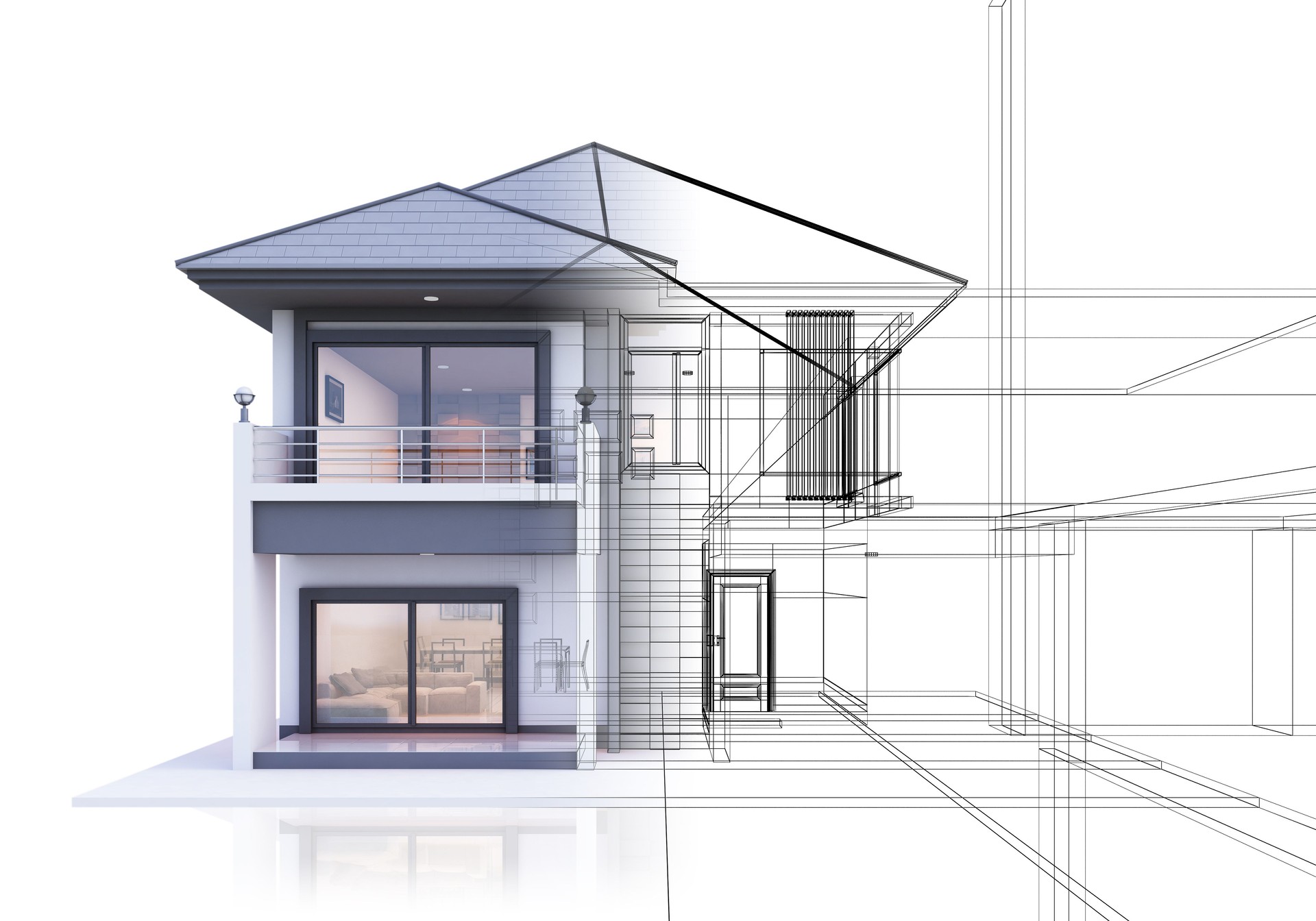 house three dimensional sketch drawing